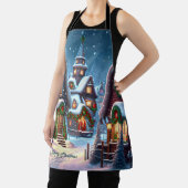 Charmant besneeuwd kerstdorp op maat schort (Insitu)