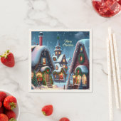 Charmant besneeuwd kerstdorp op maat servet (Insitu)