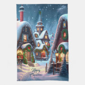 Charmant besneeuwd kerstdorp op maat theedoek (Verticaal)