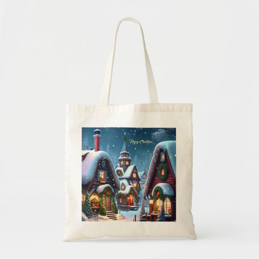 Charmant besneeuwd kerstdorp op maat tote bag (Voorkant)