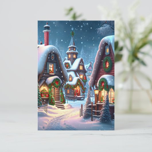 Charmant besneeuwd kerstdorp Open Huis Kaart (Staand voorkant)