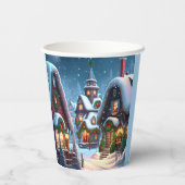 Charmant besneeuwd kerstdorp papieren bekers (Achterkant)