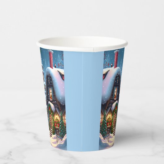 Charmant besneeuwd kerstdorp papieren bekers (Rechts)