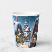 Charmant besneeuwd kerstdorp papieren bekers (Voorkant)