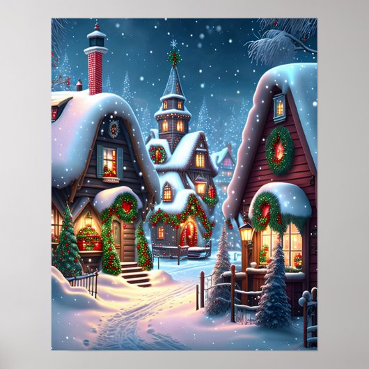 Charmant besneeuwd kerstdorp poster (Voorkant)