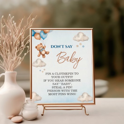 Charmant blauw Beer niet zeggen Baby shower spel Poster