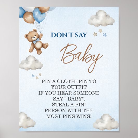 Charmant blauw Beer niet zeggen Baby shower spel Poster (Voorkant)