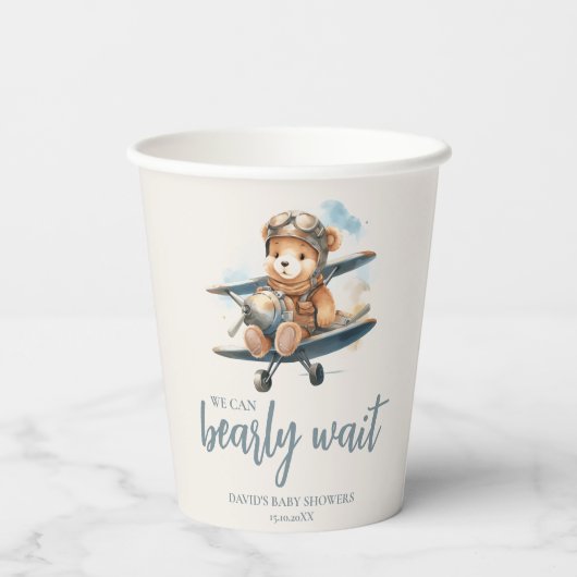 Charmant blauw Teddy Bear Boy Baby shower Papieren Bekers (Achterkant)