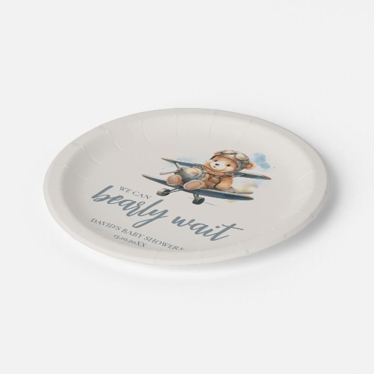 Charmant blauw Teddy Bear Boy Baby shower Papieren Bordje (Gekanteld)