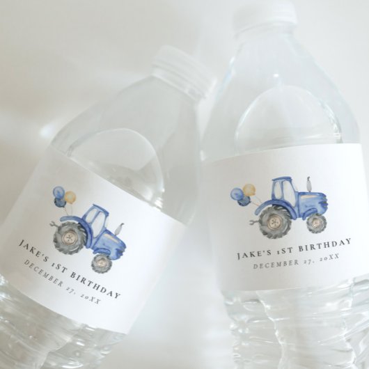Charmant Blauw Tractor Water Fles Label Waterfles Etiket