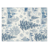 Charmant blauw wit winter kerst besneeuwd dorp tafelkleed (Voorkant (Horizontaal))
