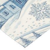 Charmant blauw wit winter kerst besneeuwd dorp tafelkleed (Gekanteld)
