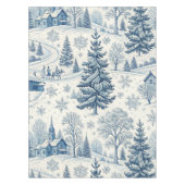 Charmant blauw wit winter kerst besneeuwd dorp tafelkleed (Voorkant)