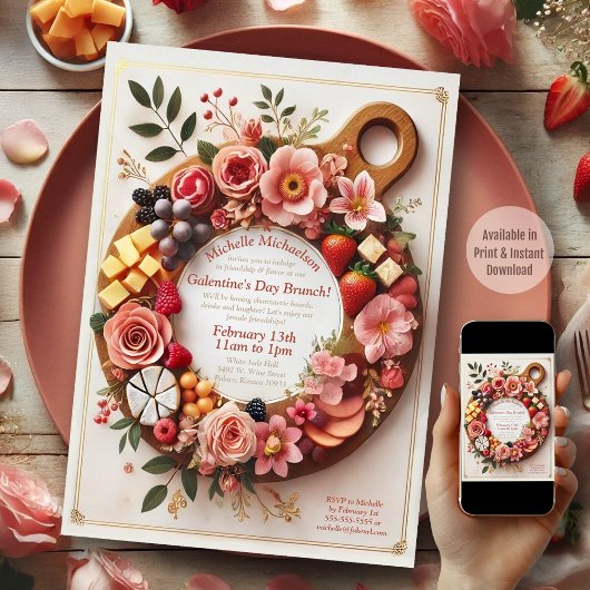 Charmant Bloemen Charcuterie Galentine's Day Party Kaart