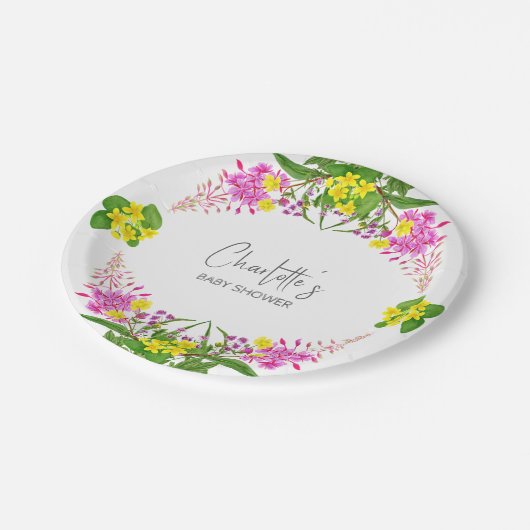 Charmant Bloemen Geel Roze Wildflower Script Papieren Bordje (Gekanteld)