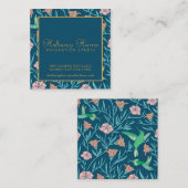 Charmant Bloemen & kolibrie Patroon Vierkante Visitekaartje (Voorkant / Achterkant)