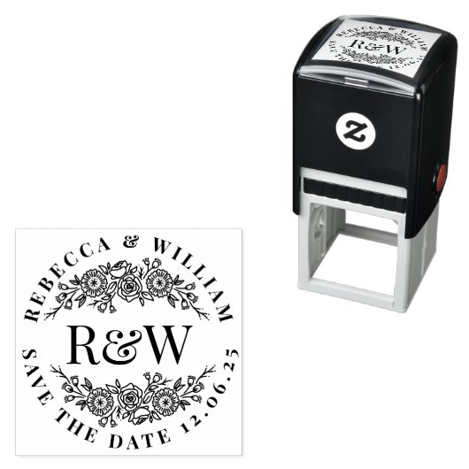 Charmant bloemenmonogram zelfinkerend Save the Dat Zelfinktende Stempel (In situ)
