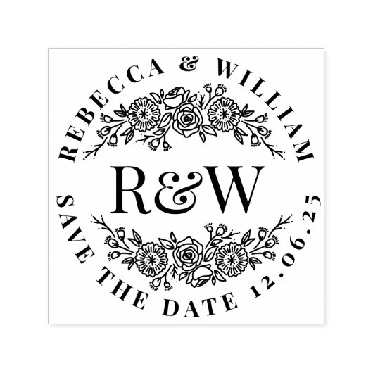 Charmant bloemenmonogram zelfinkerend Save the Dat Zelfinktende Stempel (Design)