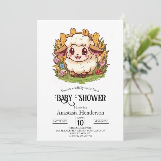 Charmant boerenerf schaap Baby shower Kaart (Staand voorkant)
