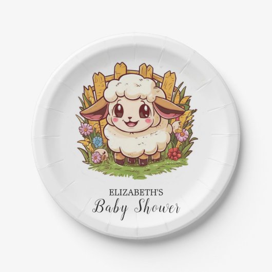 Charmant boerenerf schaap Baby shower Papieren Bordje (Voorkant)