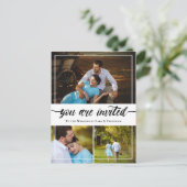 Charmant Borstel Script Fotocollage Bruiloft uitno Aankondigingskaart (Staand voorkant)