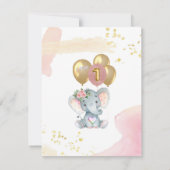 Charmant BUDGET Roze Olifant Eerste Verjaardag Mei Kaart (Achterkant)