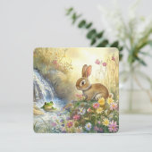 Charmant Bunny & Frog Watercolor-stijl Vierkant Feestdagenkaart (Staand voorkant)