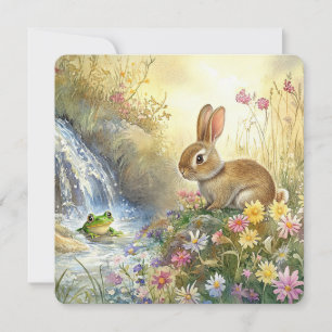 Charmant Bunny & Frog Watercolor-stijl Vierkant Feestdagenkaart