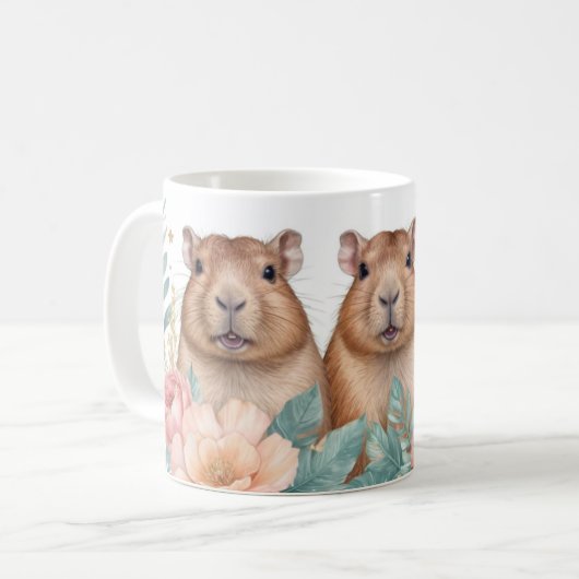 Charmant Capybara Trio en Floral Bliss Koffiemok (Voorkant links)
