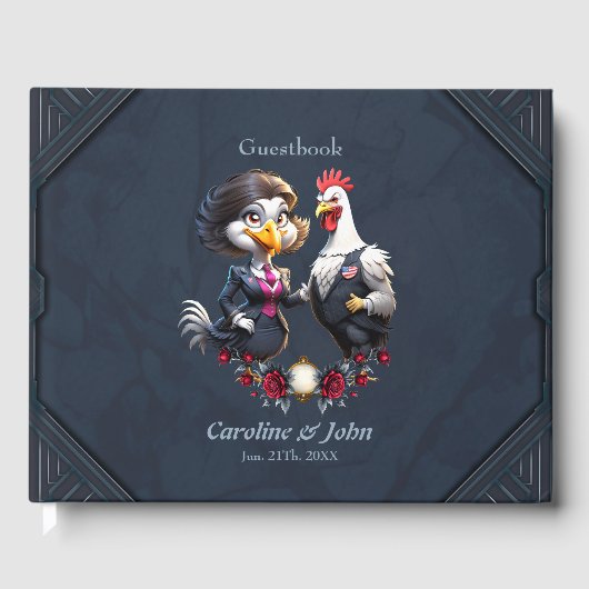 Charmant cartoon kip paar gastenboek (Voorkant)