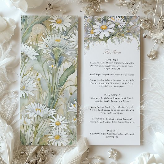 Charmant Daisy Wedding Menu Delicate Pastel Kaart