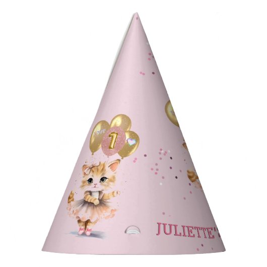 Charmant Dancing Kitten Foto Eerste Verjaardag Mei Feesthoedjes (Links)