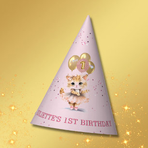 Charmant Dancing Kitten Foto Eerste Verjaardag Mei Feesthoedjes