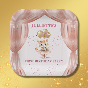 Charmant Dancing Kitten Foto Eerste Verjaardag Mei Papieren Bordje