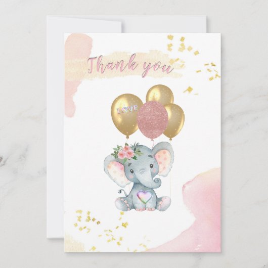 Charmant dank u roze bloemenolifant Kaart (Voorkant)