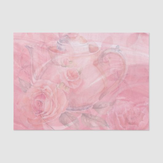 Charmant decoratief roze decoupage theepot ontwerp tissuepapier (Voorkant)