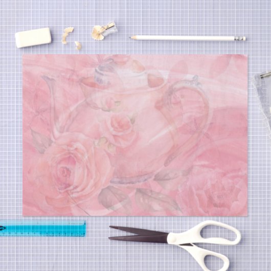 Charmant decoratief roze decoupage theepot ontwerp tissuepapier (Craft)