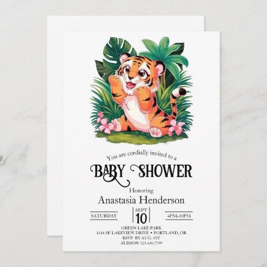 Charmant Dreamy Tiger digitaal Baby shower Kaart (Voorkant / Achterkant)
