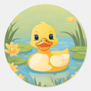 Charmant eendje in rustig water ronde sticker