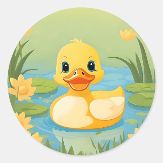 Charmant eendje in rustig water ronde sticker (Voorkant)