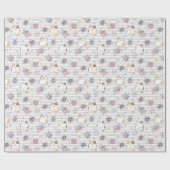 Charmant Floral Cat Wrapping Paper Cadeaupapier (Vlak)