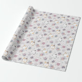 Charmant Floral Cat Wrapping Paper Cadeaupapier (Uitgerold)