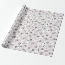 Charmant Floral Cat Wrapping Paper