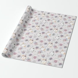 Charmant Floral Cat Wrapping Paper Cadeaupapier
