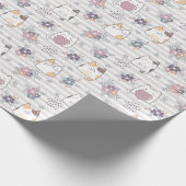 Charmant Floral Cat Wrapping Paper Cadeaupapier (Hoek)
