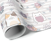 Charmant Floral Cat Wrapping Paper Cadeaupapier (Rol Hoek)