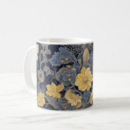 Charmant Floral Lace-Effect in geel en blauw Koffiemok