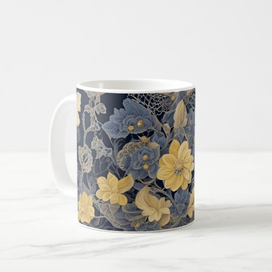 Charmant Floral Lace-Effect in geel en blauw Koffiemok (Voorkant links)