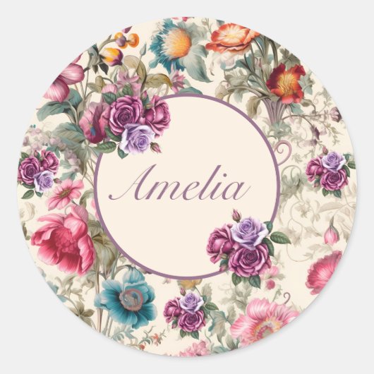 Charmant  geïnspireerd bloemenpatroon ronde sticker (Voorkant)
