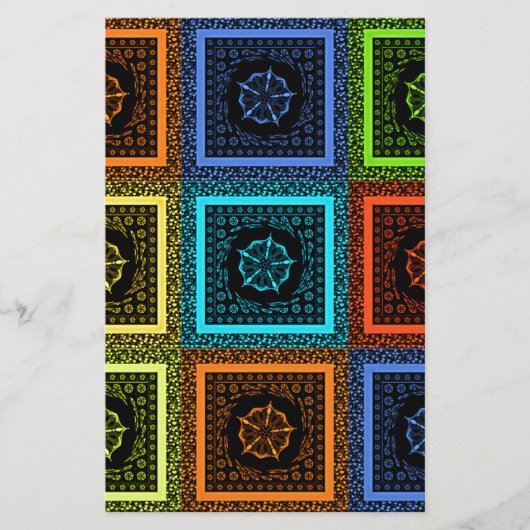 Charmant geruite veelkleurige patroonkunst ontwerp briefpapier (Voorkant)